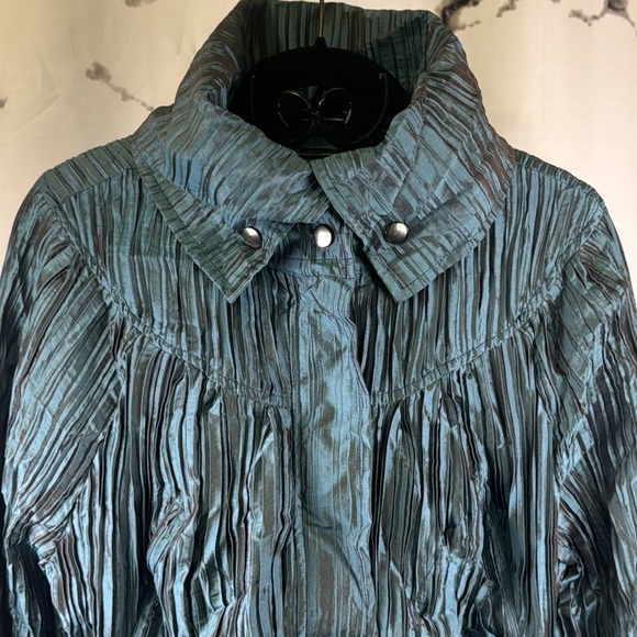 UBU Teal Ruched Pillow Jacket Crinkled Pleated Longline Lightweight Windbreaker - Picture 2 of 15